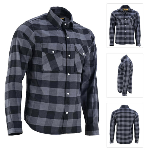 Aramid Flannel Shirt CE-Approved Motorcycle Overshirt | Black & Grey Level 2 Armored Protection Riding Gear