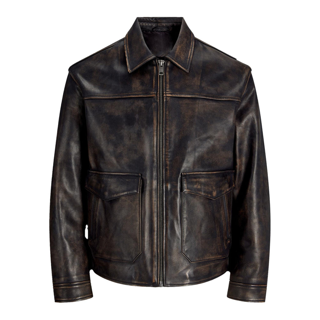 Distressed Brown Leather Jacket For Men Aviator Style Biker Western Cowboy Leather Coat
