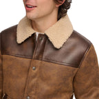 Men’s Sherpa Lined Leather Trucker Coat Biker Style Western Cowboy Reiding Jacket For Men