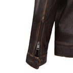 Men's Distressed Brown Leather Jacket Cafe Racer Moto Jacket Casual Coat Vintage Look Outerwear