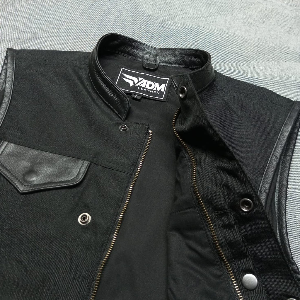 Cordura Motorcycle Vest: Handmade Leather Trim Biker Club Vest