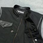 Cordura Motorcycle Vest: Handmade Leather Trim Biker Club Vest