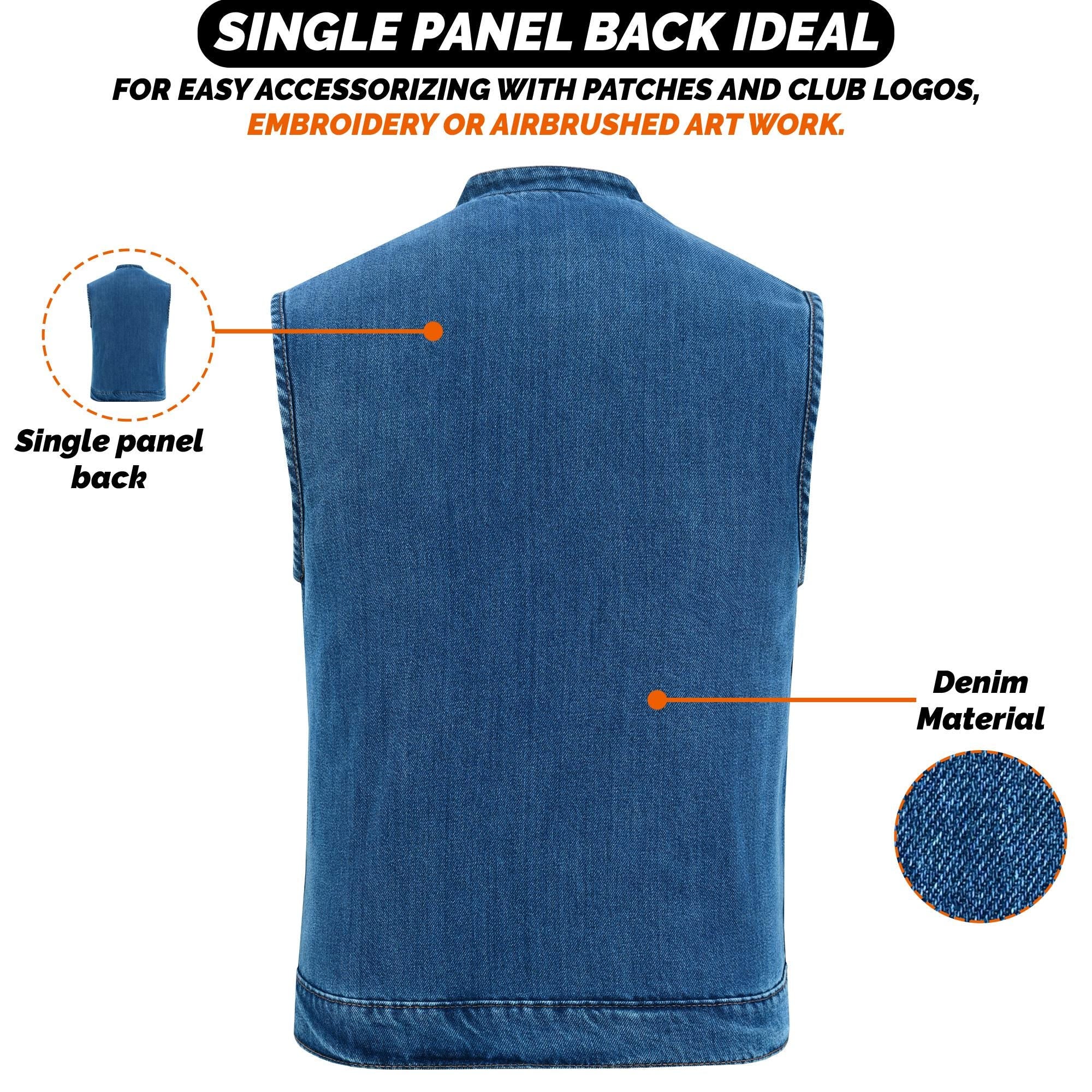 Classic Vintage Mens Denim Vest Heavy Duty Biker Trucker Blue Jean Sleeveless Motorcyle Jacket