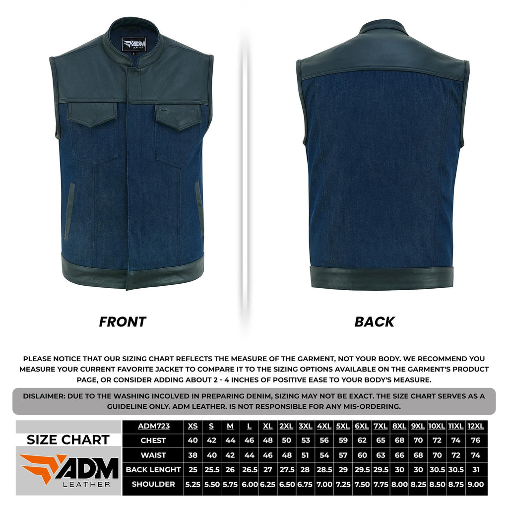 Denim Leather Vest Men SOA Motorcycle Biker Club Style Concealed Carry Riding Sleeveless Jacket