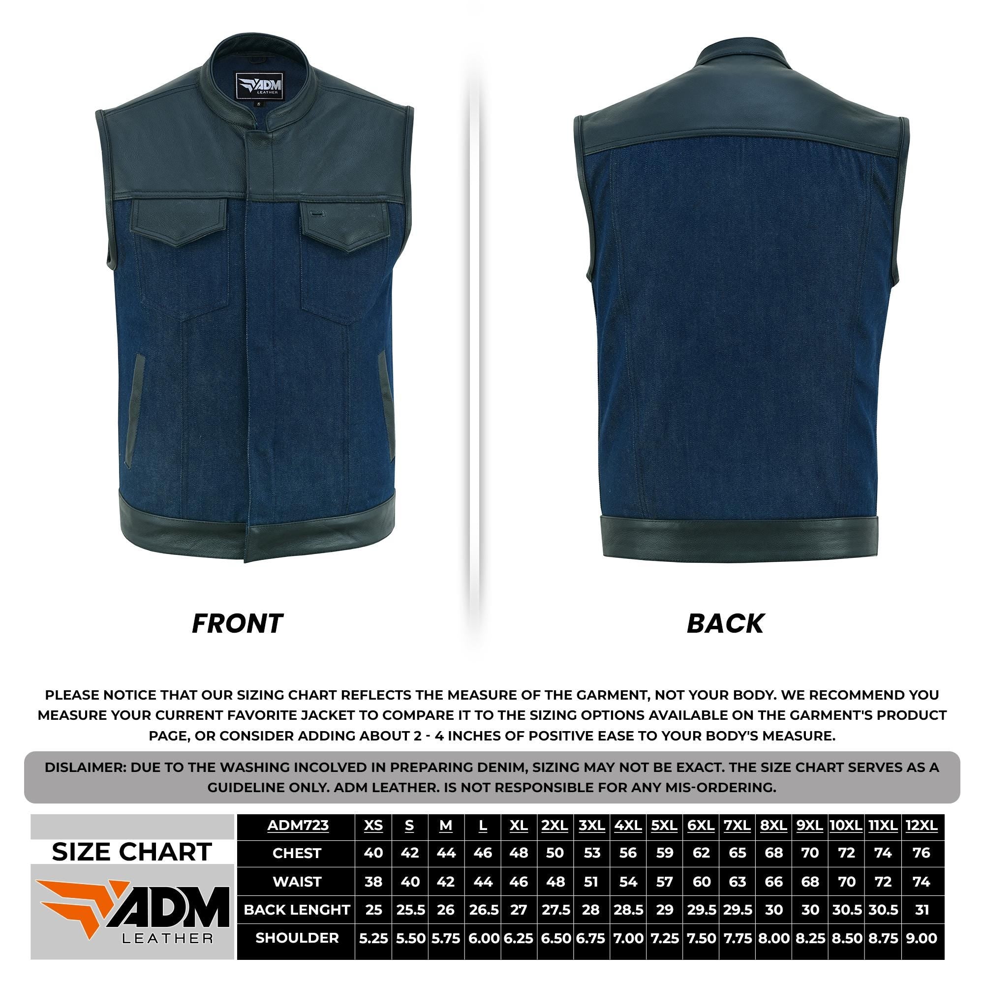 Denim Leather Vest Men SOA Motorcycle Biker Club Style Concealed Carry Riding Sleeveless Jacket