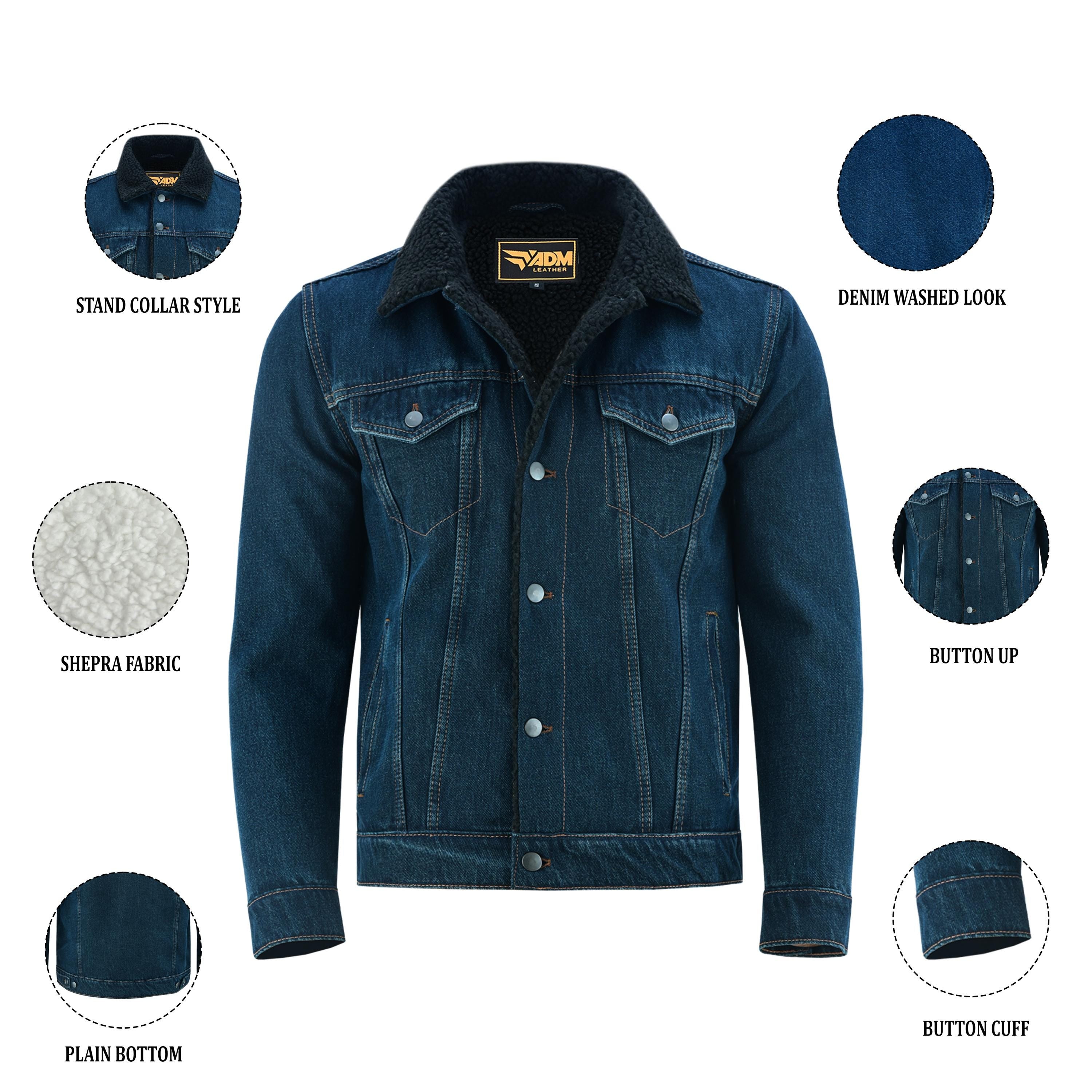 Black Denim Fur Lined Coat Men's Streetwear Jean Jacket | Warm Winter Trucker Biker Jacket