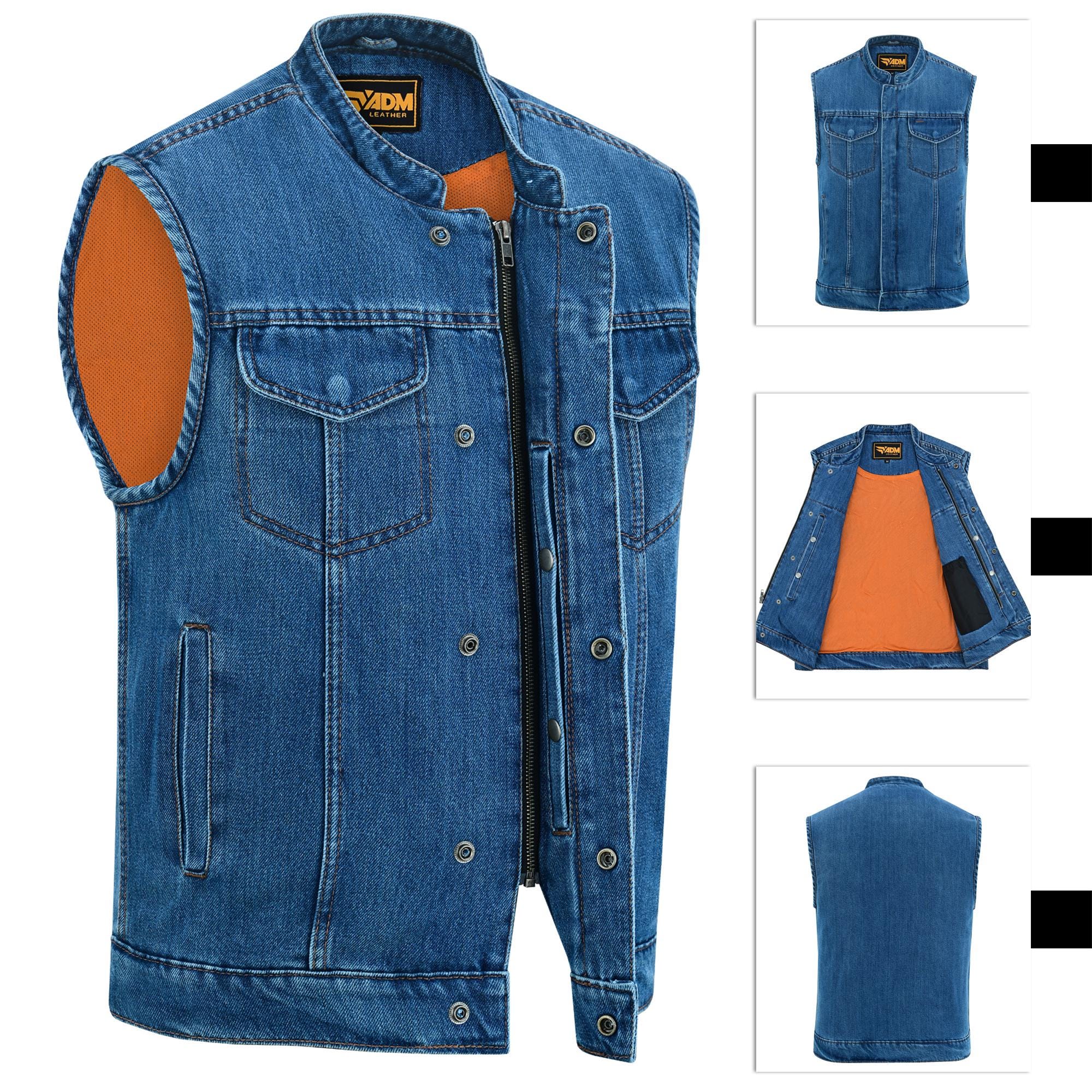 Classic Vintage Mens Denim Vest Heavy Duty Biker Trucker Blue Jean Sleeveless Motorcyle Jacket