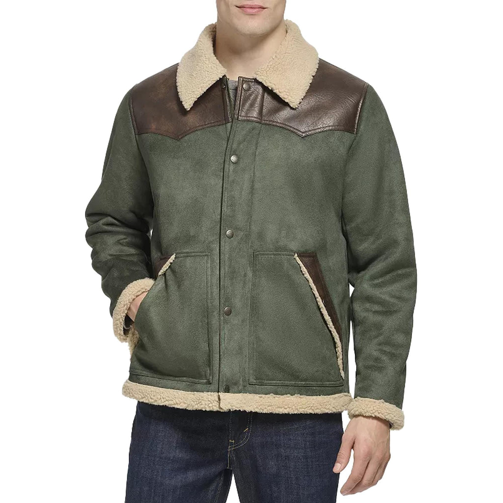 Men’s Sherpa Lined Leather Trucker Coat Biker Style Western Cowboy Reiding Jacket For Men