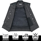 Black Denim Vest Men Biker Motorcycle Club Cutoff Concealed Carry Pockets Sleeveless Jacket