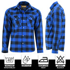 CE-Approved Flannel Shirt Motorcycle Armored Riding Gear | Blue & Black Kevlar Lined Plaid Biker Top