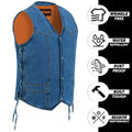 Vintage Biker Denim Vest Men Heavyweight Blue Jean Sleeveless Trucker Style Retro Side Laces
