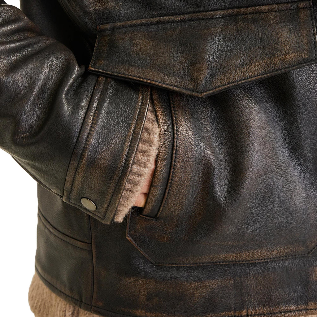 Distressed Brown Leather Jacket For Men Aviator Style Biker Western Cowboy Leather Coat