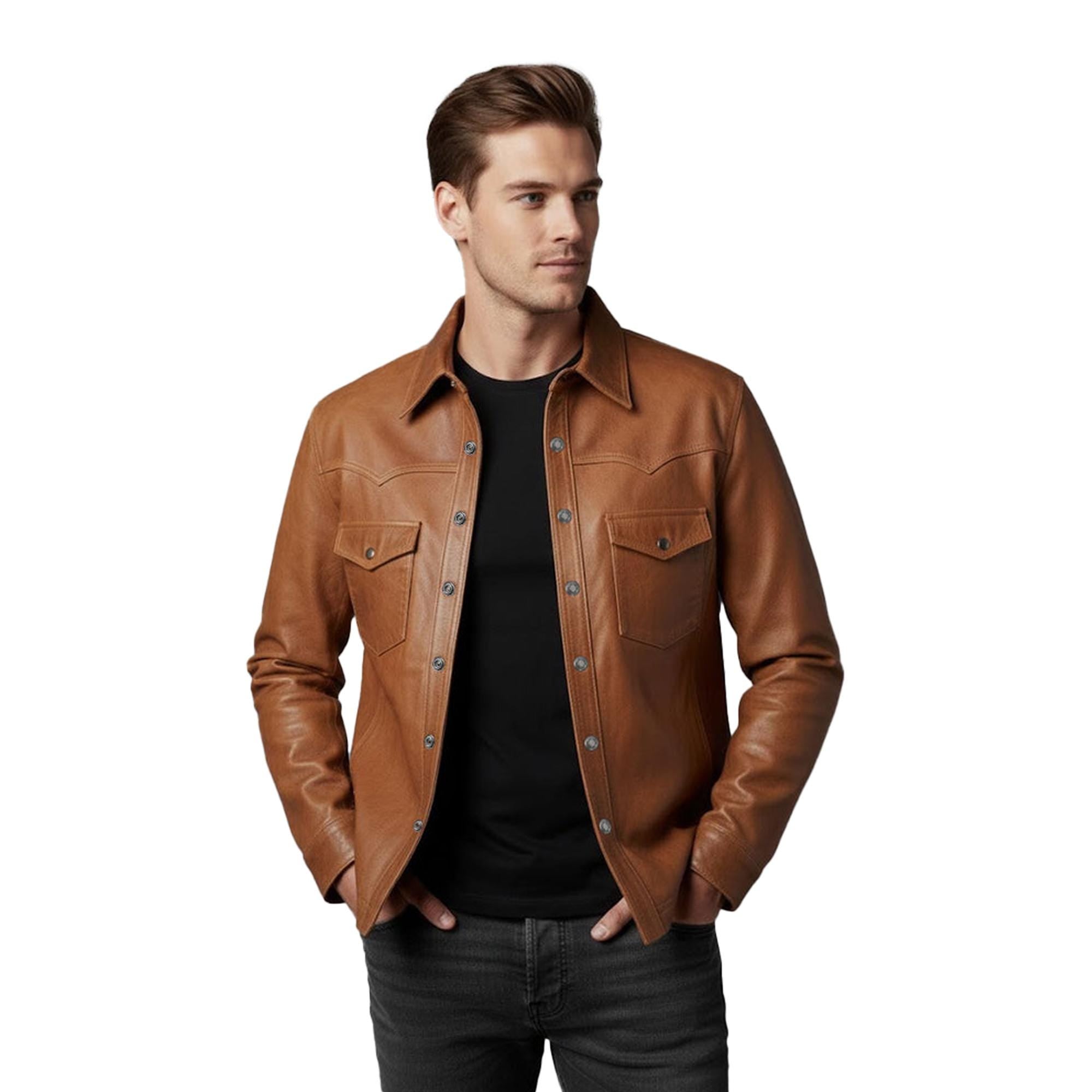 Racer Motorcycle Jacket Genuine Leather Casual Coat for Men Gift for Him Cognac Brown Outerwear
