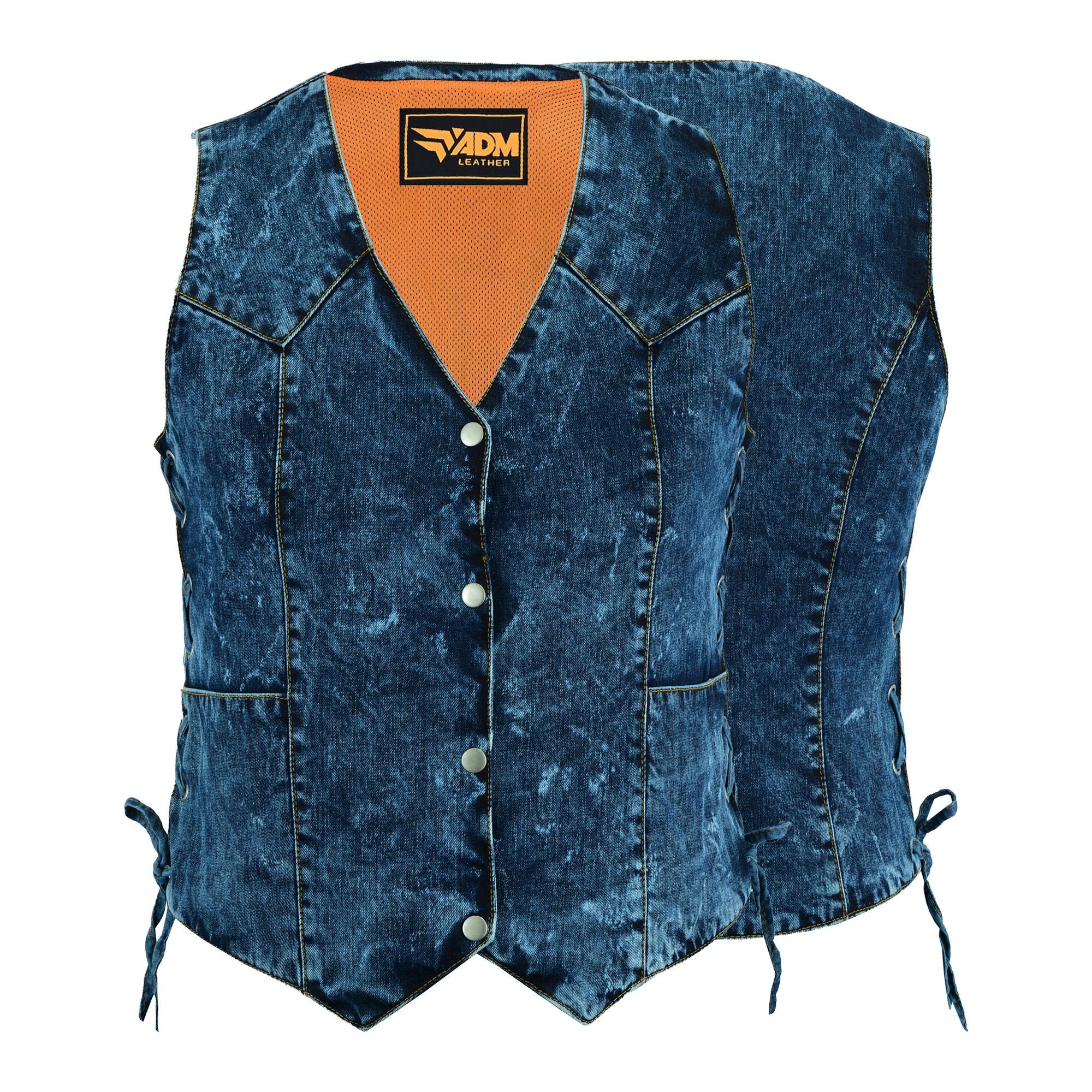 Classic Essential Denim Vest Unisex Blue Jean Sleeveless Top Trucker Style Fitted Workwear