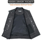 Mens Denim Biker Vest Club Style Motorcycle Concealed Carry Pockets Sleeveless Riding Jacket