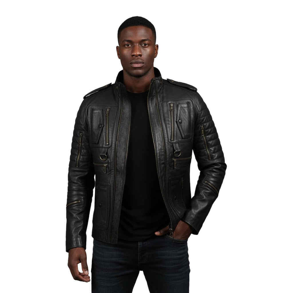 Cyberpunk Style Black Leather Moto Jackets Men's Biker Coat Steampunk Tactical Jacket Motorcycle Coat