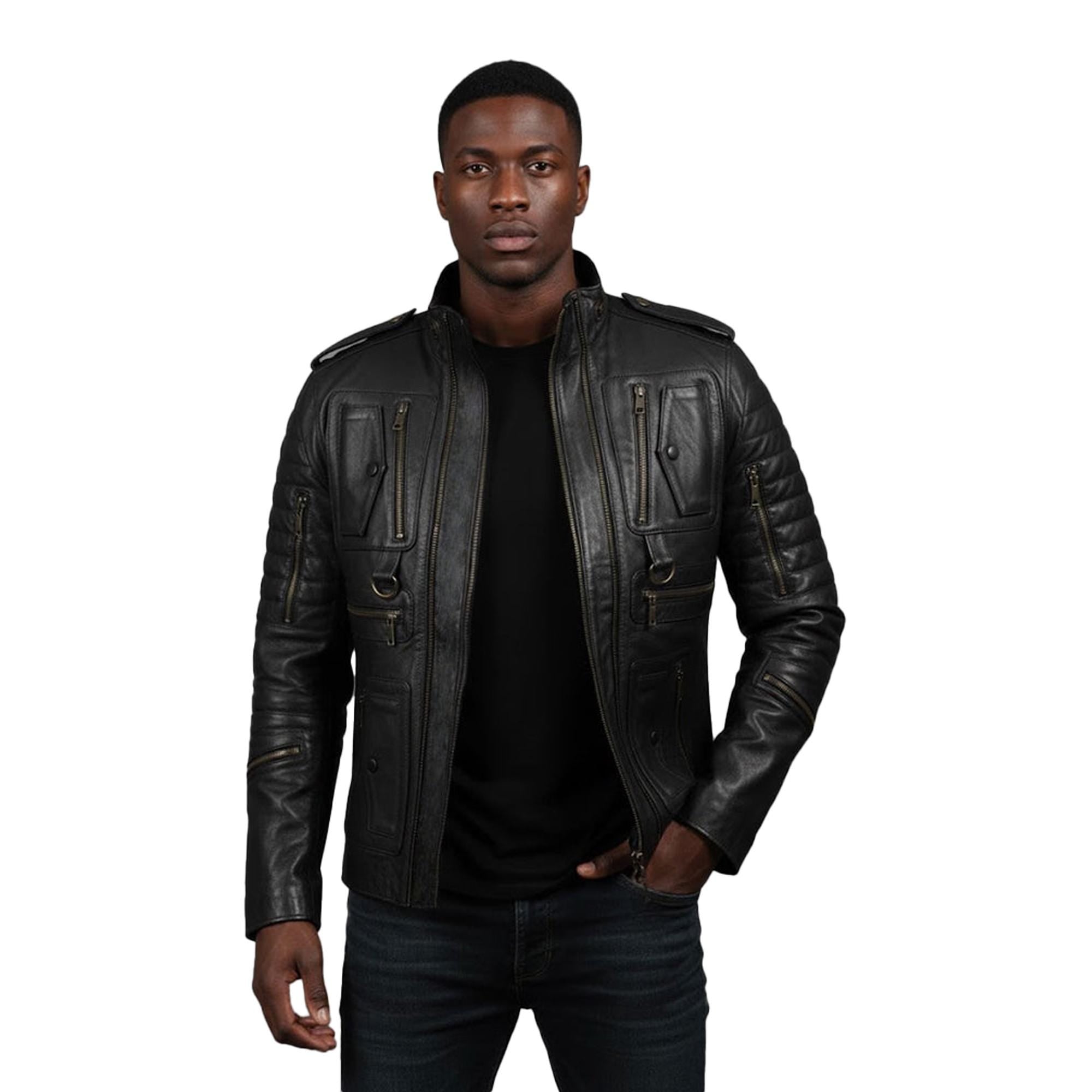 Cyberpunk Style Black Leather Moto Jackets Men's Biker Coat Steampunk Tactical Jacket Motorcycle Coat