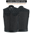 Mens Denim Biker Vest Club Style Motorcycle Concealed Carry Pockets Sleeveless Riding Jacket