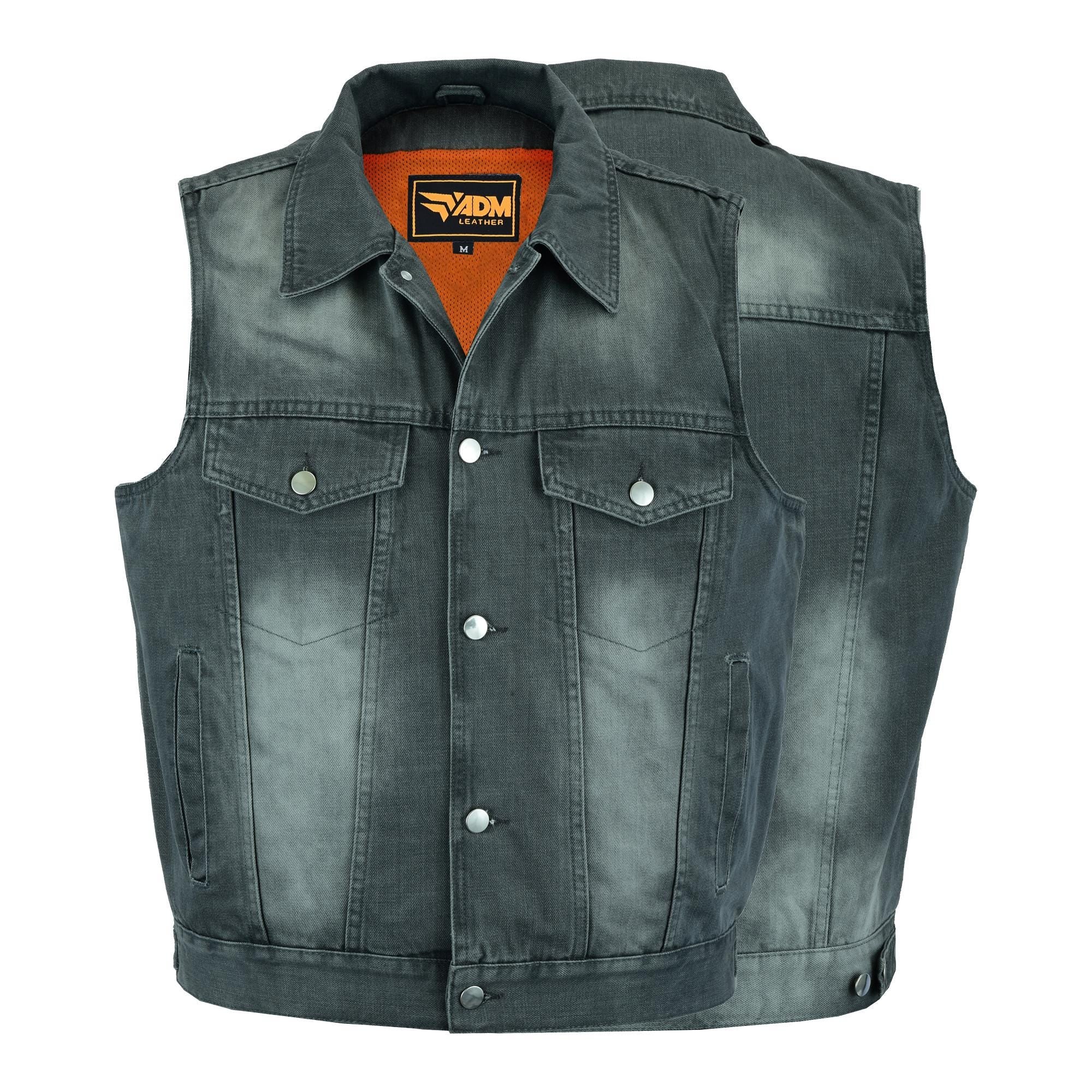 Cowboy Biker Leather Vest Men Western Style Riding Grey Sunphade Motorcycle Fitted Sleeveless Top