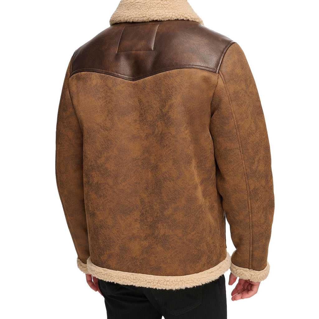 Men’s Sherpa Lined Leather Trucker Coat Biker Style Western Cowboy Reiding Jacket For Men