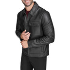 Mens Black Biker Leather Jacket Classic Motorcycle Riding Moto Jackets Western Style Coat