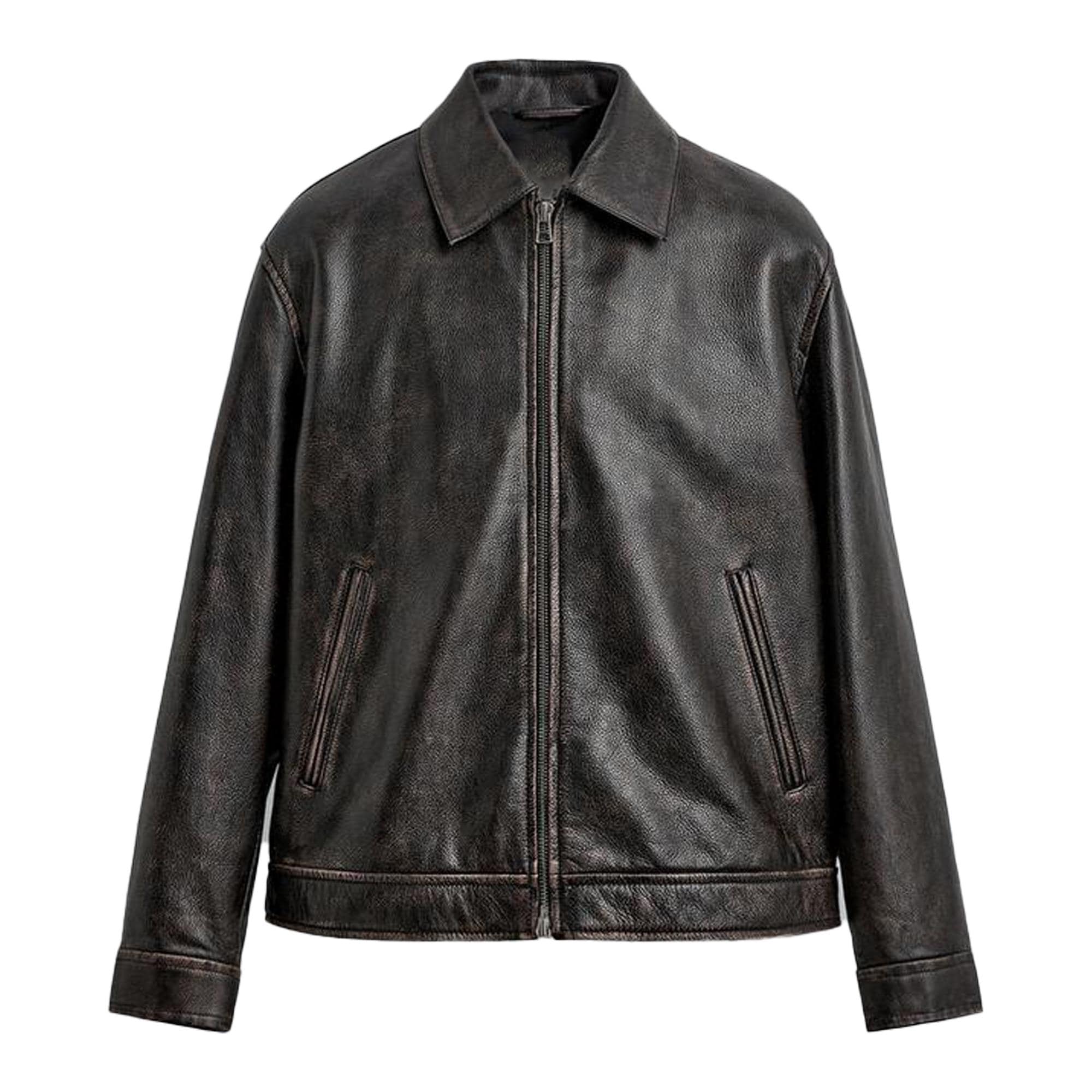 Classic Leather Biker Jacket for Men – Vintage Distressed Brown Streetwear Leather Motorcycle Style Coat