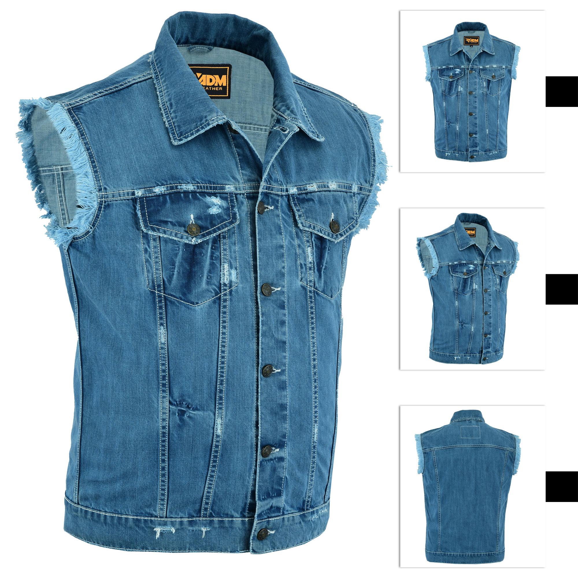 Mens Denim Biker Vest Distressed Washed Blue Jean Cutoff Sleeveless Jacket Punk Style Outwear