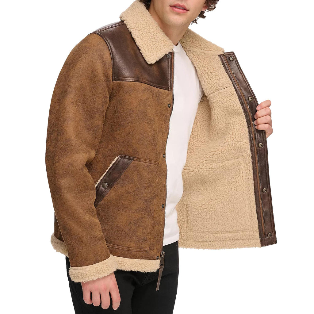 Men’s Sherpa Lined Leather Trucker Coat Biker Style Western Cowboy Reiding Jacket For Men