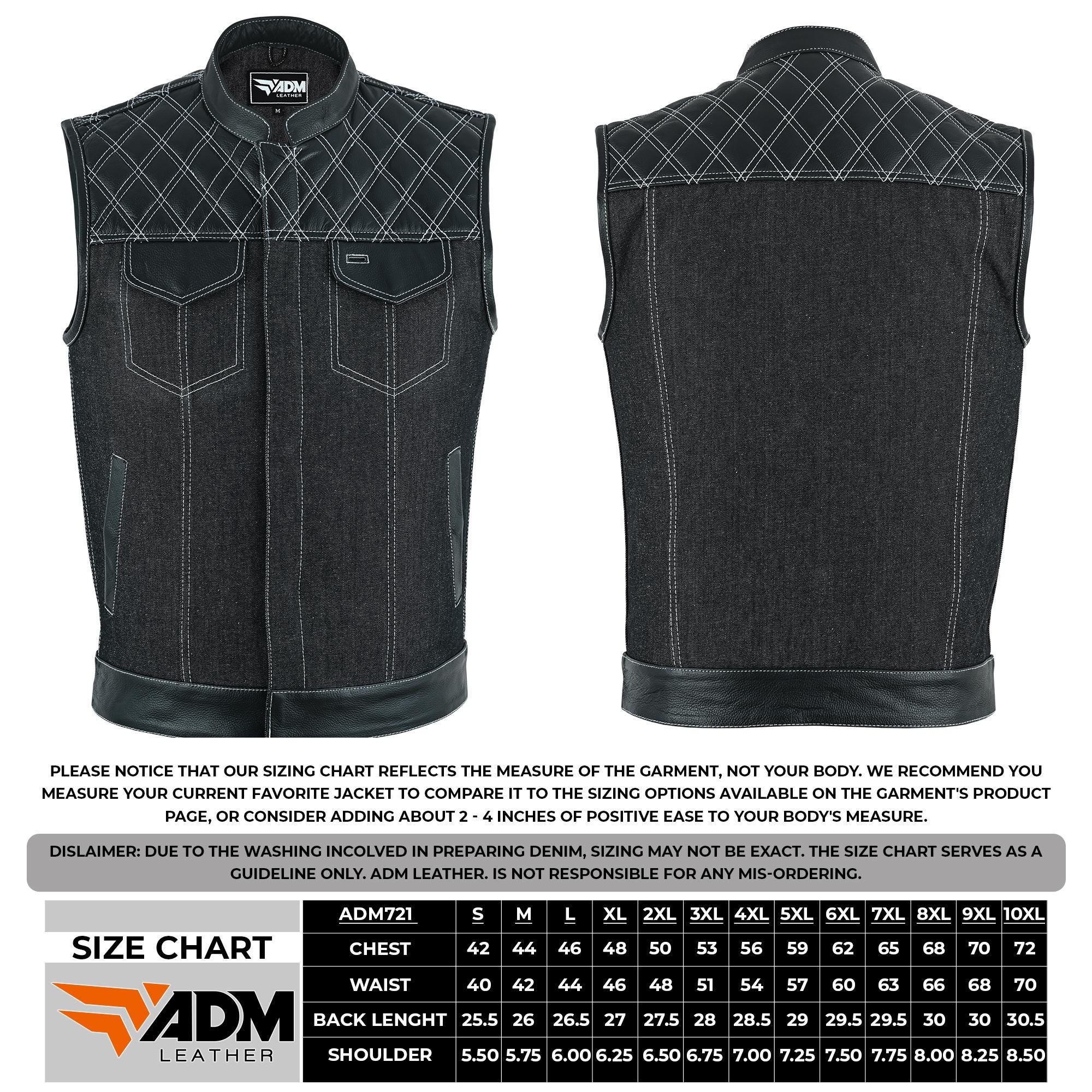 Denim Vest Men SOA Biker Motorcycle Club Sleeveless Jacket Fitted Trucker Style Heavyweight Top