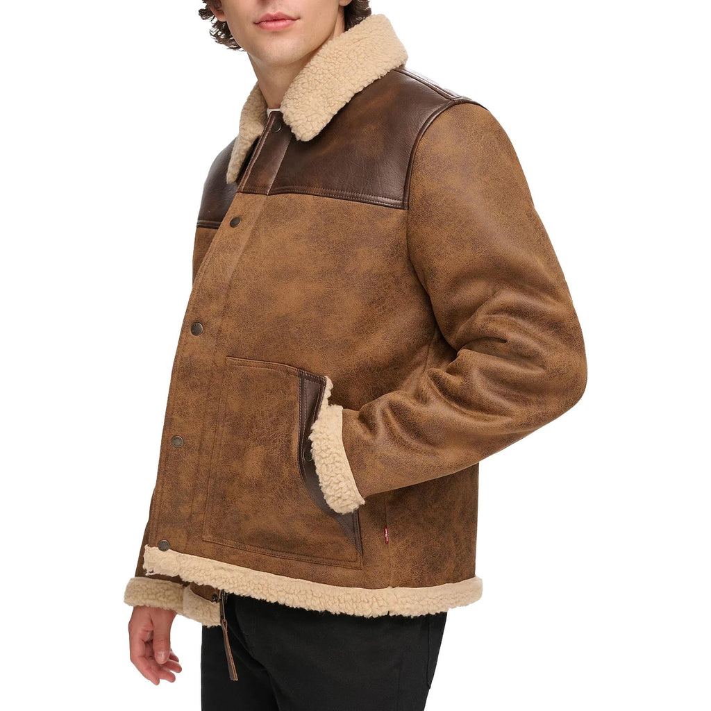 Men’s Sherpa Lined Leather Trucker Coat Biker Style Western Cowboy Reiding Jacket For Men