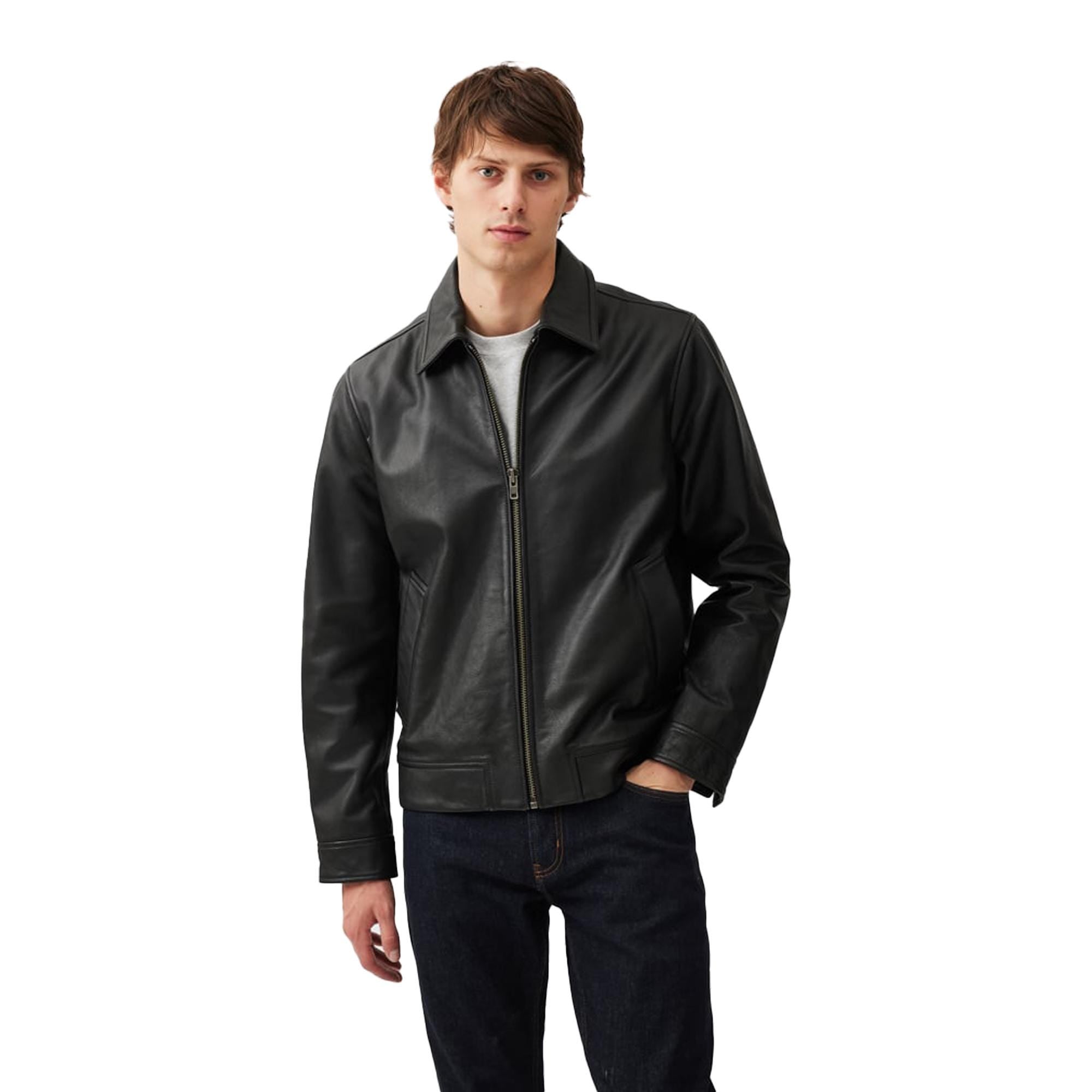 Classic Mens Moto Biker Leather Jacket Distressed Vintage Black Motorcycle Real Casual Leather Coat