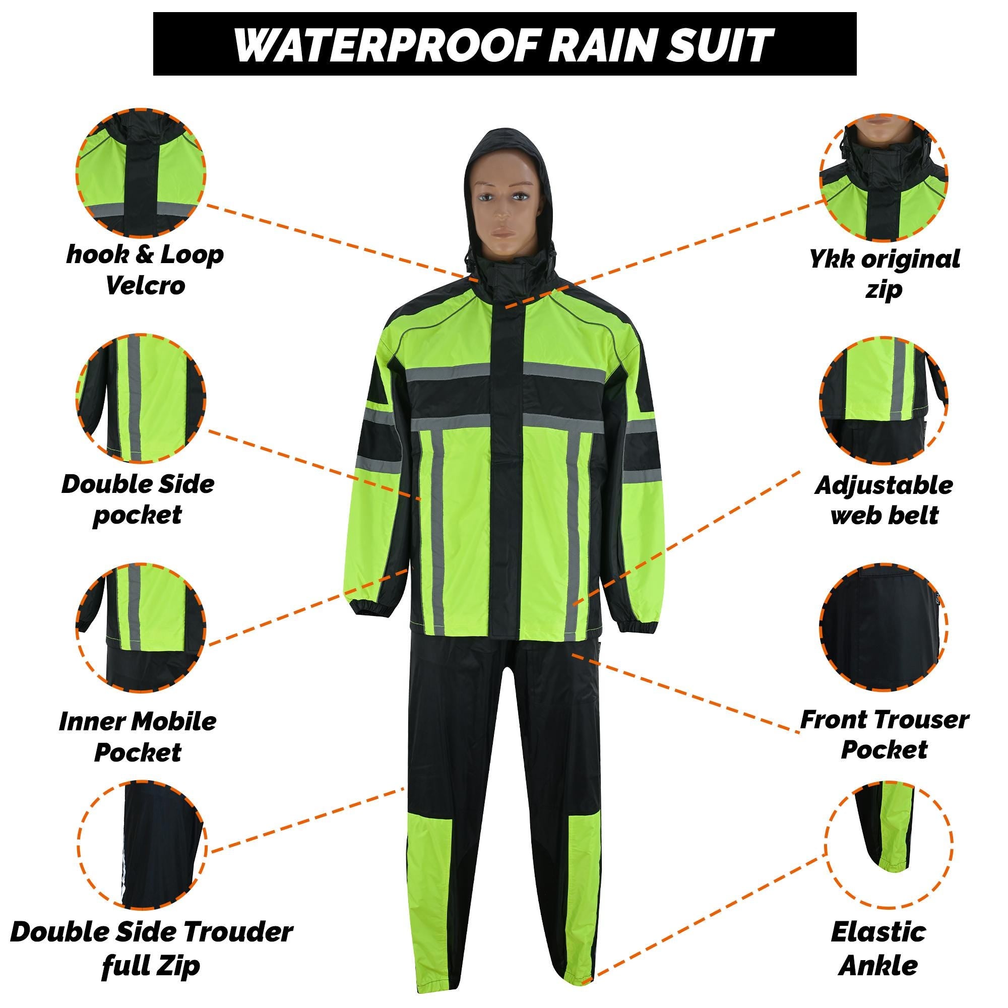 Waterproof Motorcycle Rain Suit: Lightweight Polyester Hooded Jacket & Trousers