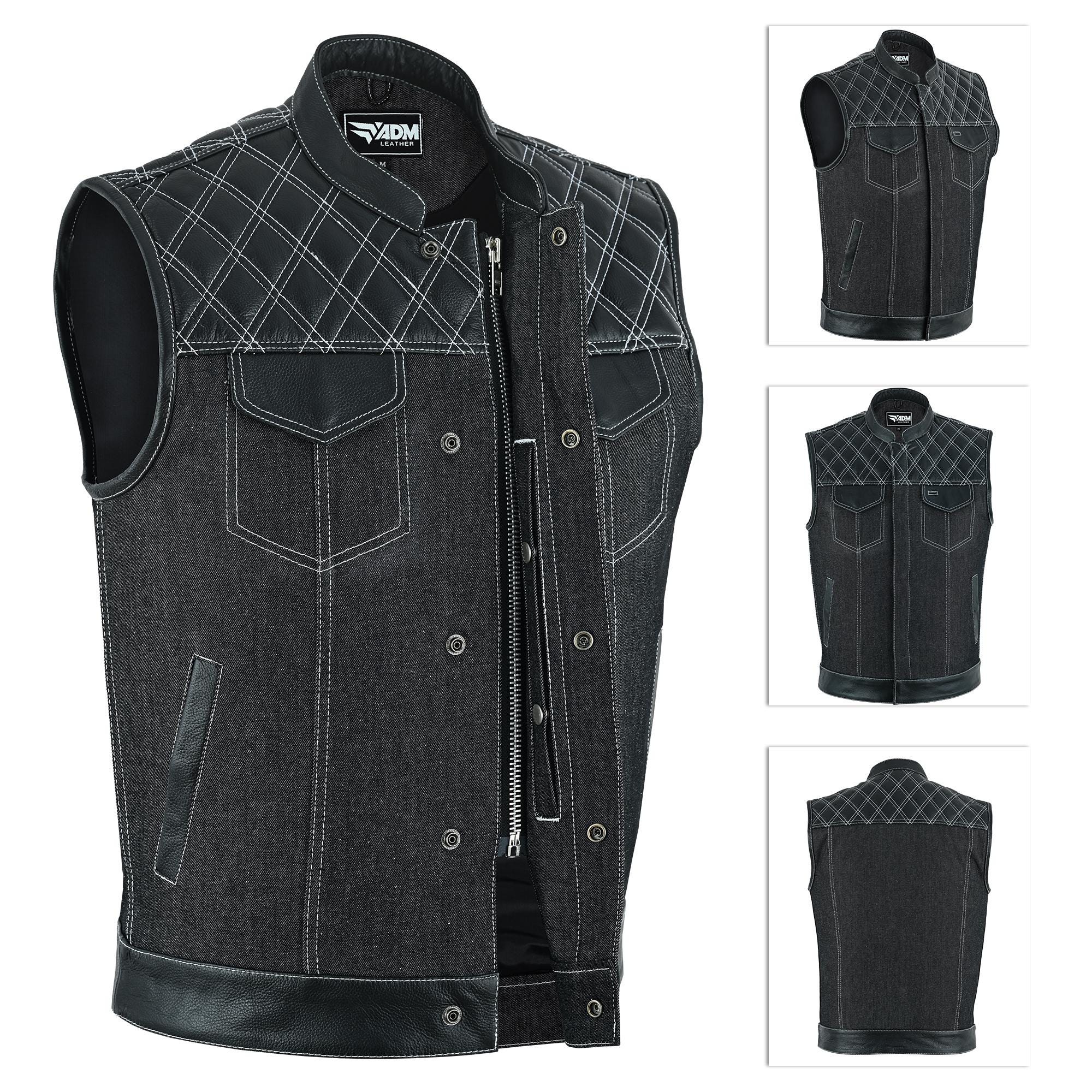 Denim Vest Men SOA Biker Motorcycle Club Sleeveless Jacket Fitted Trucker Style Heavyweight Top