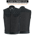 Black Denim Vest Men Biker Motorcycle Club Cutoff Concealed Carry Pockets Sleeveless Jacket