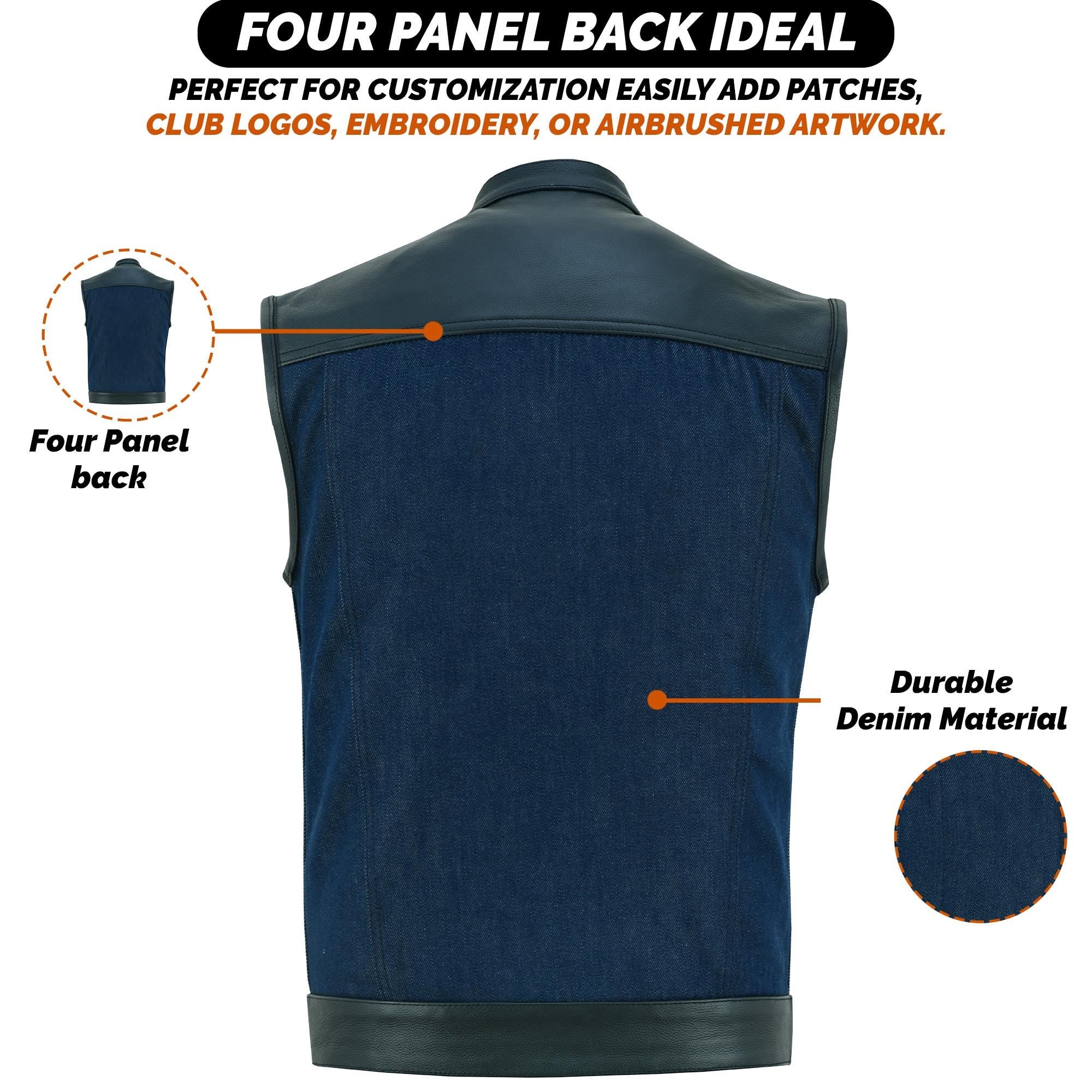 Denim Leather Vest Men SOA Motorcycle Biker Club Style Concealed Carry Riding Sleeveless Jacket