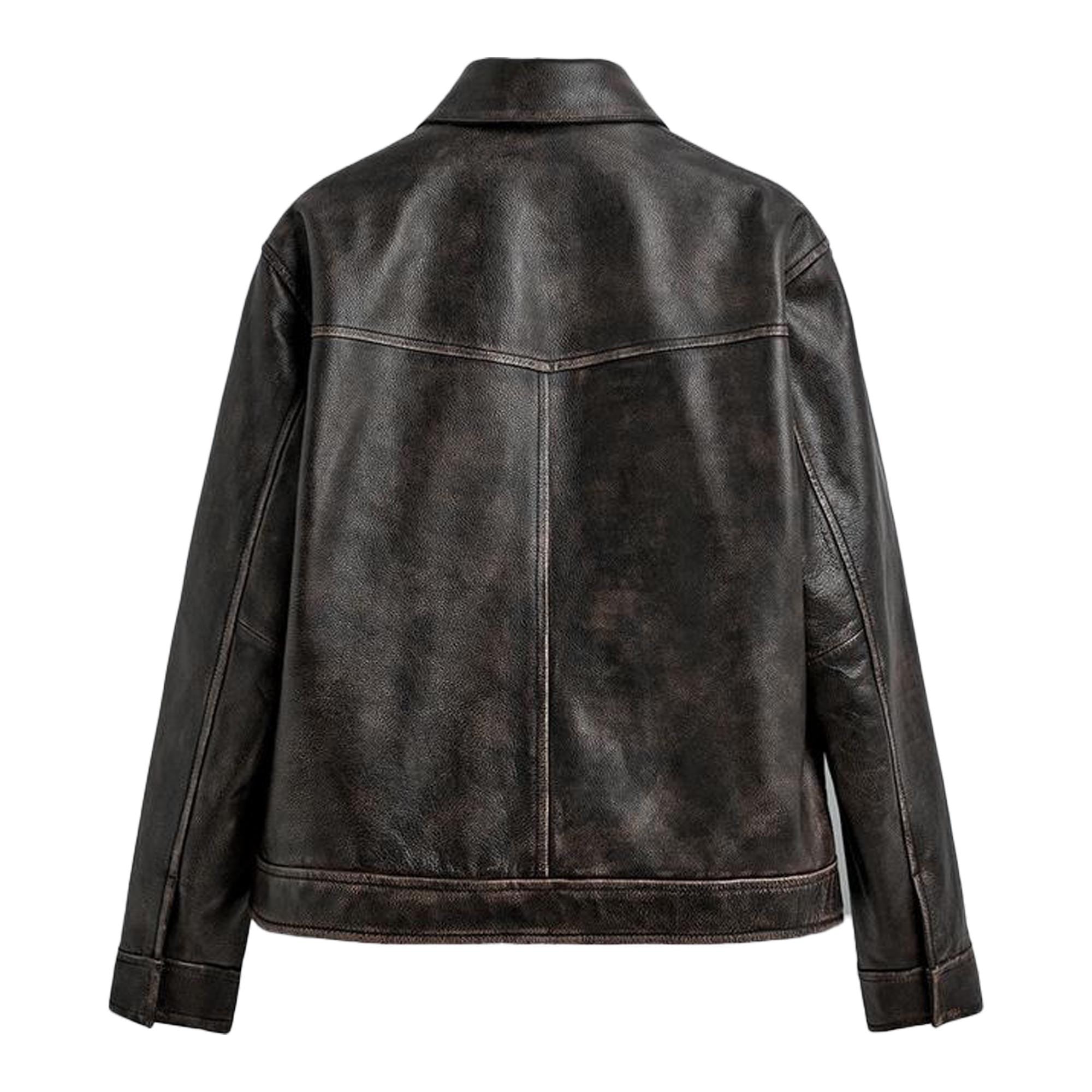 Classic Leather Biker Jacket for Men – Vintage Distressed Brown Streetwear Leather Motorcycle Style Coat