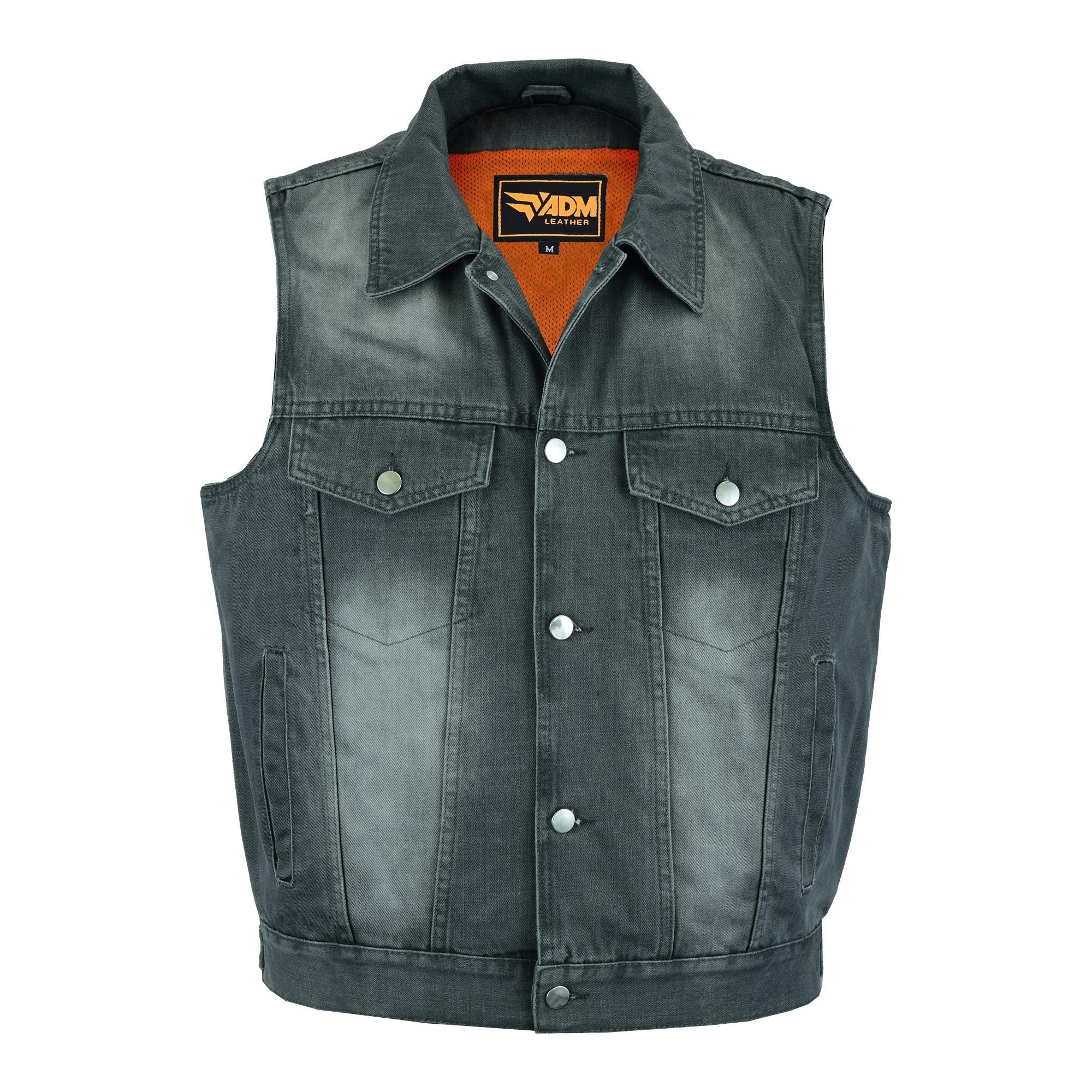 Cowboy Biker Leather Vest Men Western Style Riding Grey Sunphade Motorcycle Fitted Sleeveless Top
