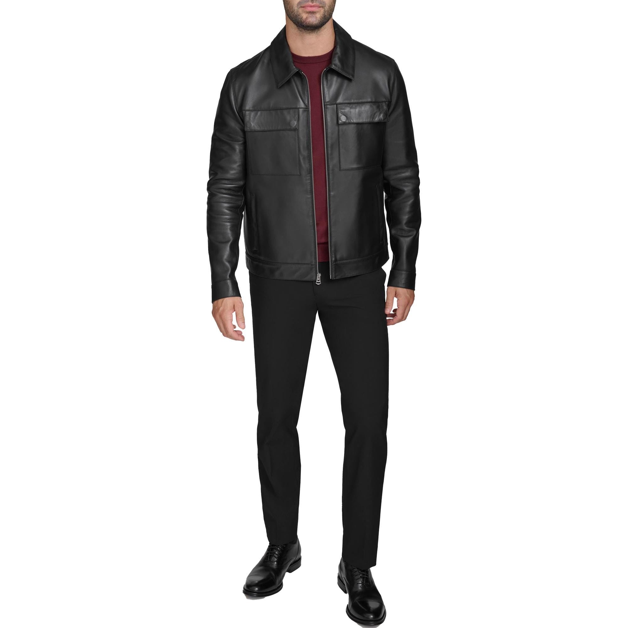 Mens Black Biker Leather Jacket Classic Motorcycle Riding Moto Jackets Western Style Coat