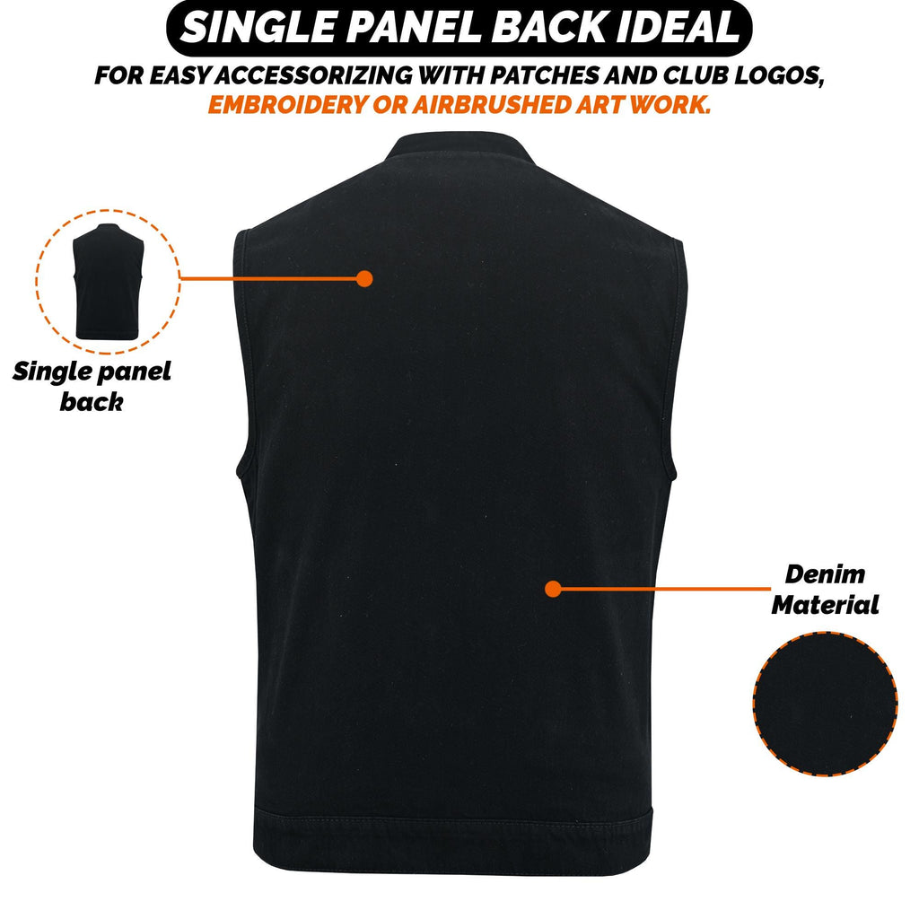 Mens Black Denim Vest Heavyweight Biker Gothic Rocker Sleeveless Jean Jacket Cutoff Punk Style