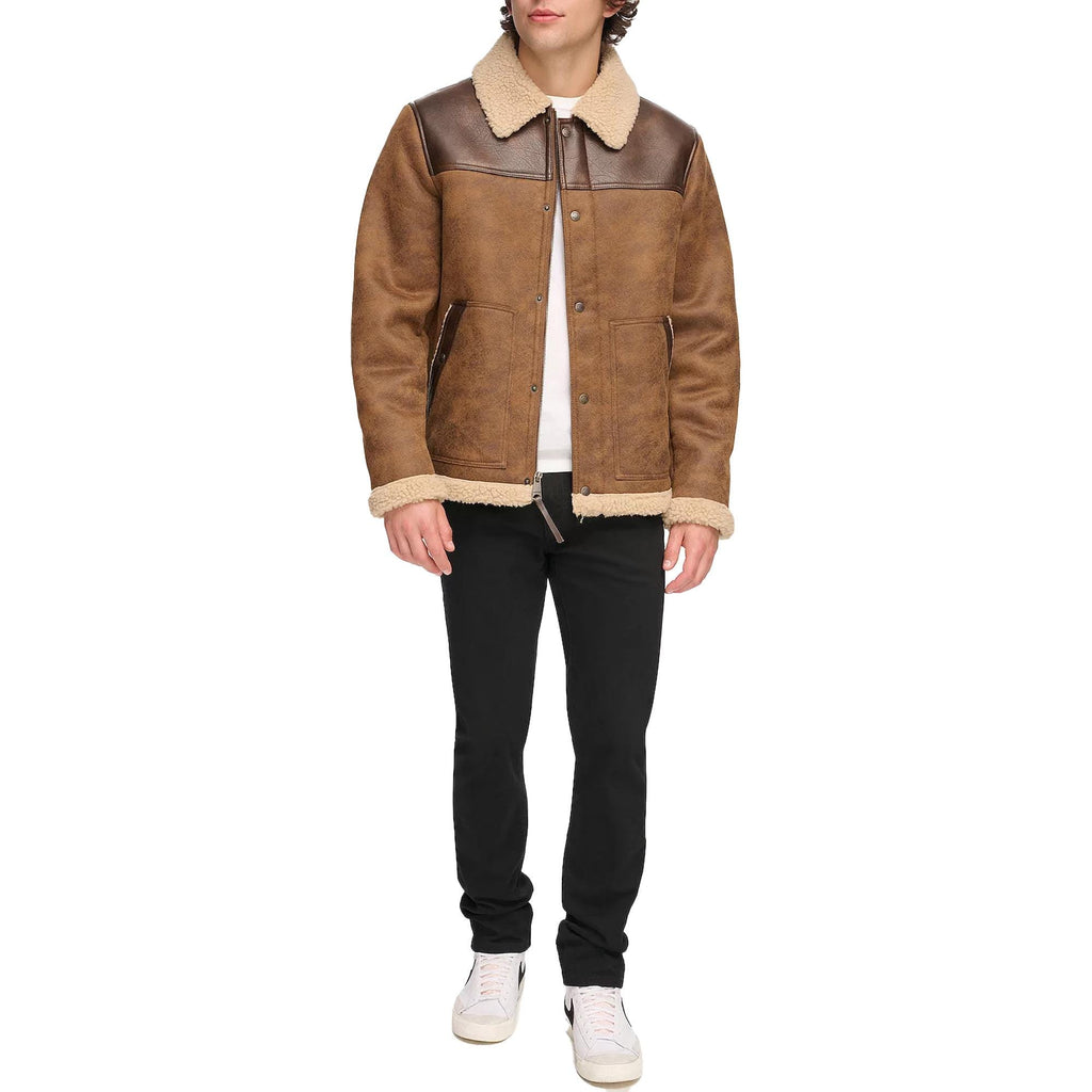 Men’s Sherpa Lined Leather Trucker Coat Biker Style Western Cowboy Reiding Jacket For Men