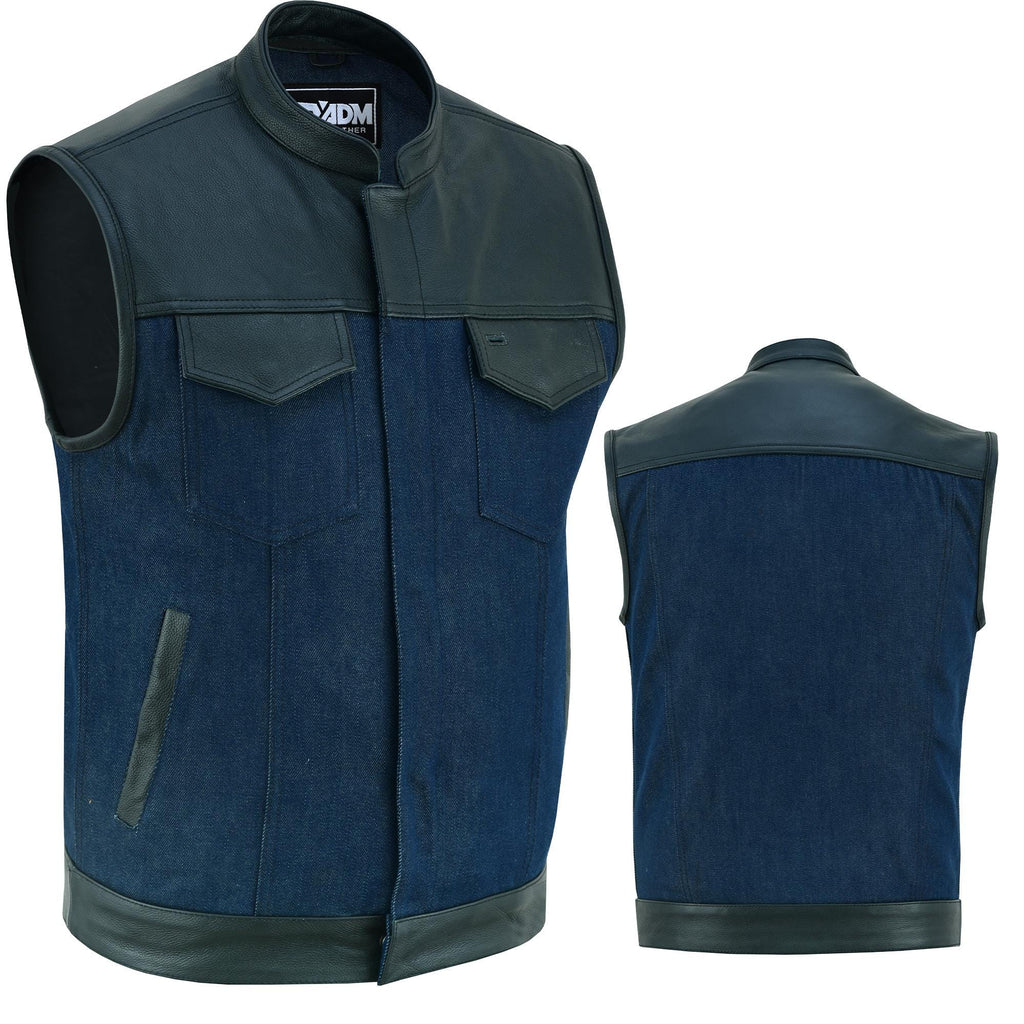 Denim Leather Vest Men SOA Motorcycle Biker Club Style Concealed Carry Riding Sleeveless Jacket