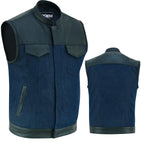 Denim Leather Vest Men SOA Motorcycle Biker Club Style Concealed Carry Riding Sleeveless Jacket