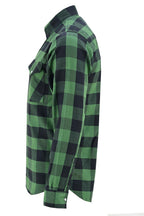 Heavy Duty Armored Biker Flannel Plaid Motorcycle Riding Shirt | Green & Black Kevlar Safety Gear