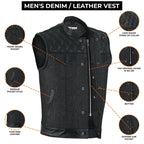 Mens Denim Biker Vest Club Style Motorcycle Concealed Carry Pockets Sleeveless Riding Jacket