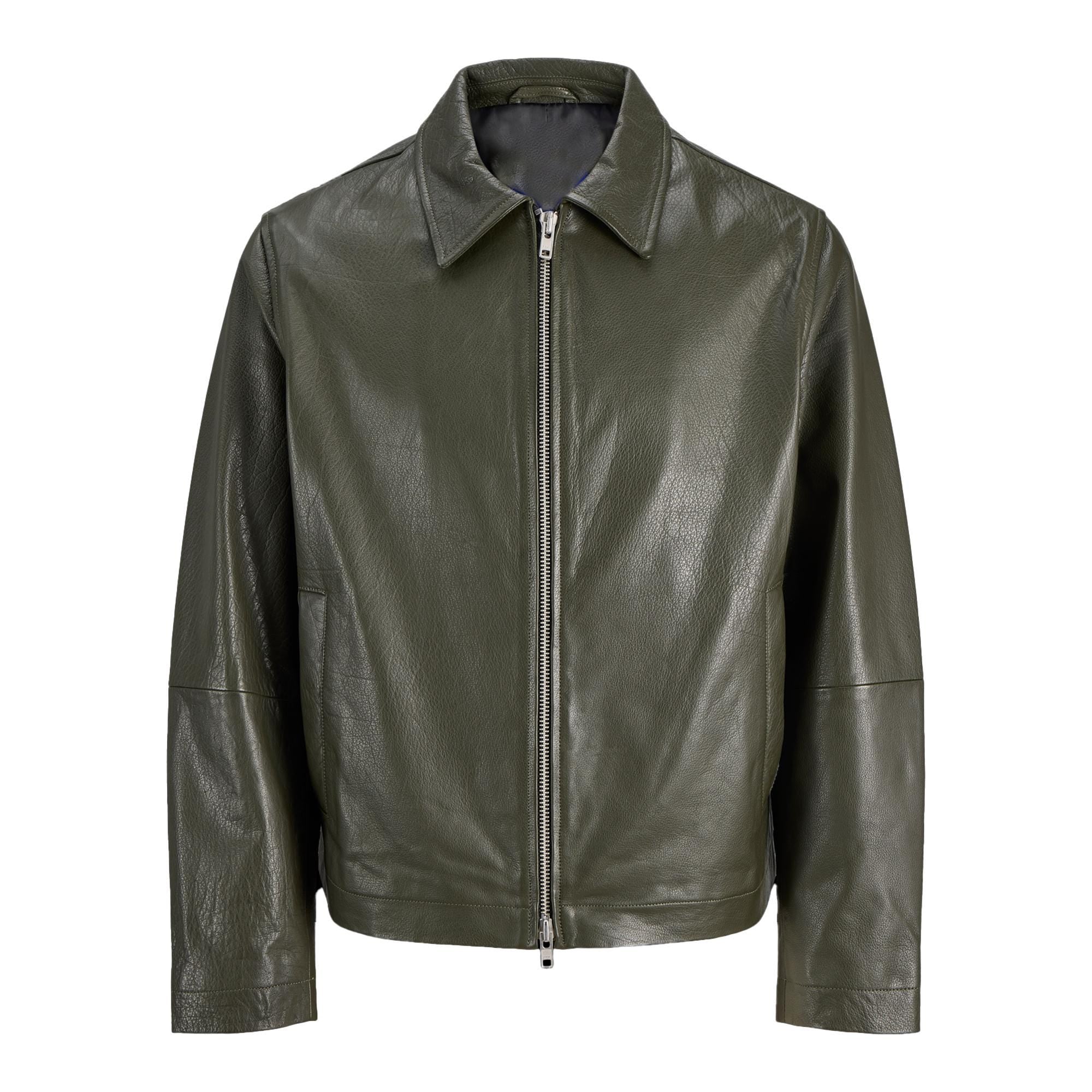 ADM Leather Jacket Men Trucker Style Biker Stand Collar Premium Pastel Green Color Branded Jacket