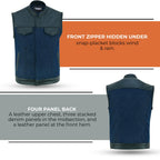 Denim Leather Vest Men SOA Motorcycle Biker Club Style Concealed Carry Riding Sleeveless Jacket