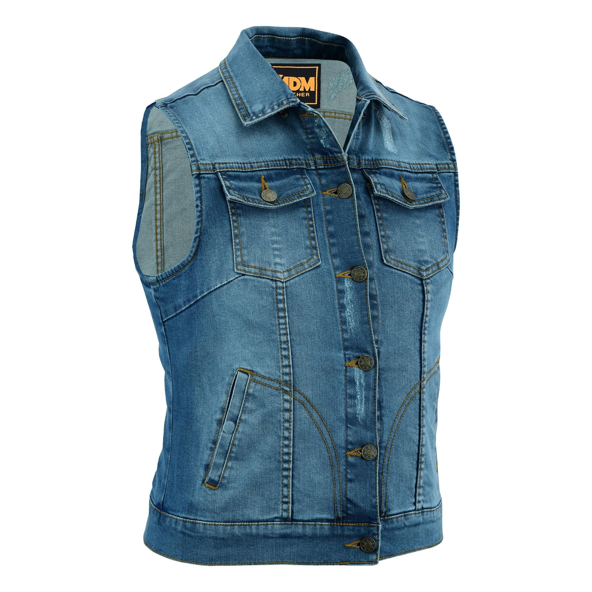 Vintage Denim Vest Mens Blue Jean Biker Cutoff Sleeveless Jacket Western Festival Outfit Trucker