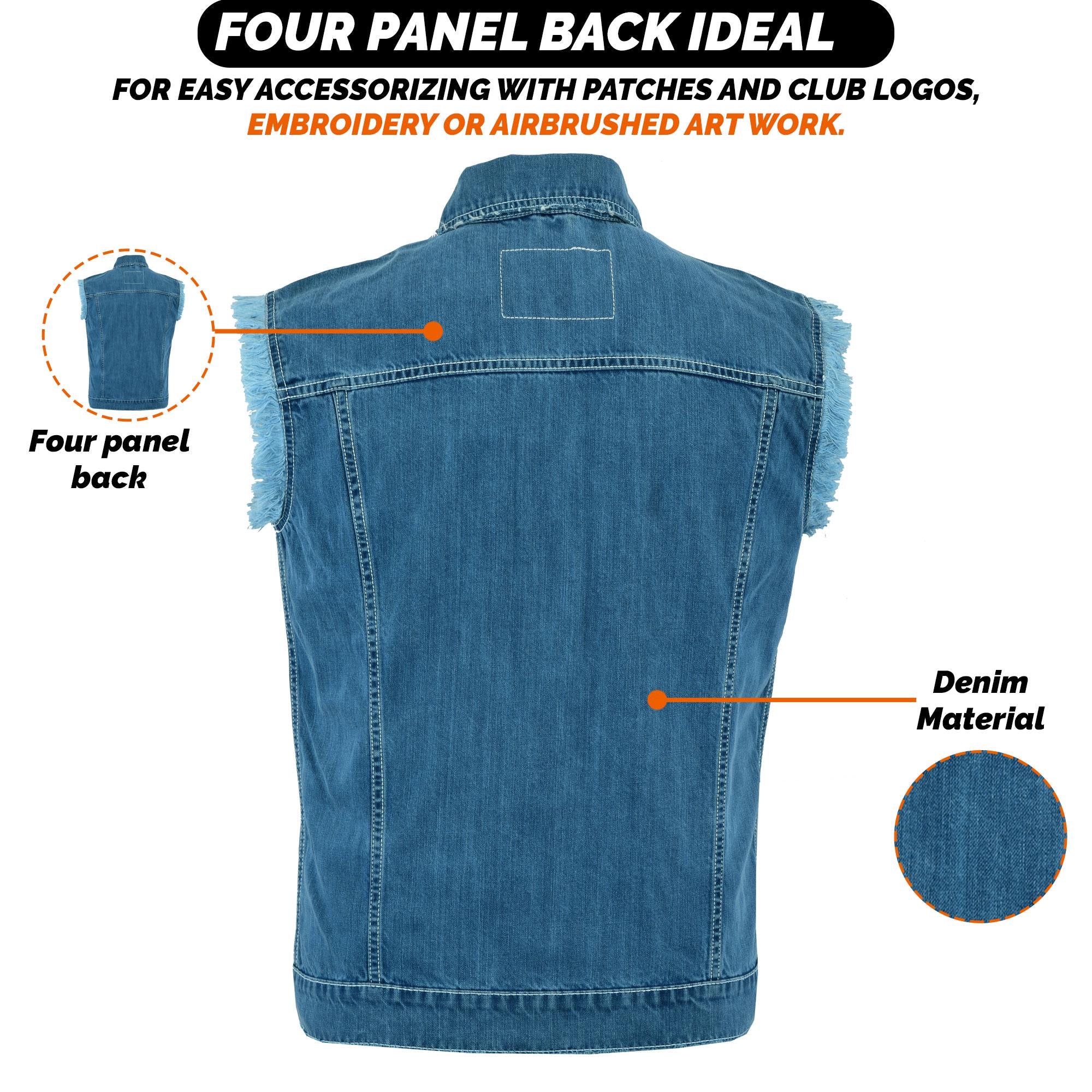 Mens Denim Biker Vest Distressed Washed Blue Jean Cutoff Sleeveless Jacket Punk Style Outwear