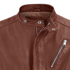 Men's Brown Leather Biker Jacket Cafe Racer Motorcycle Stylish Casual Coat for Men Gift for Him