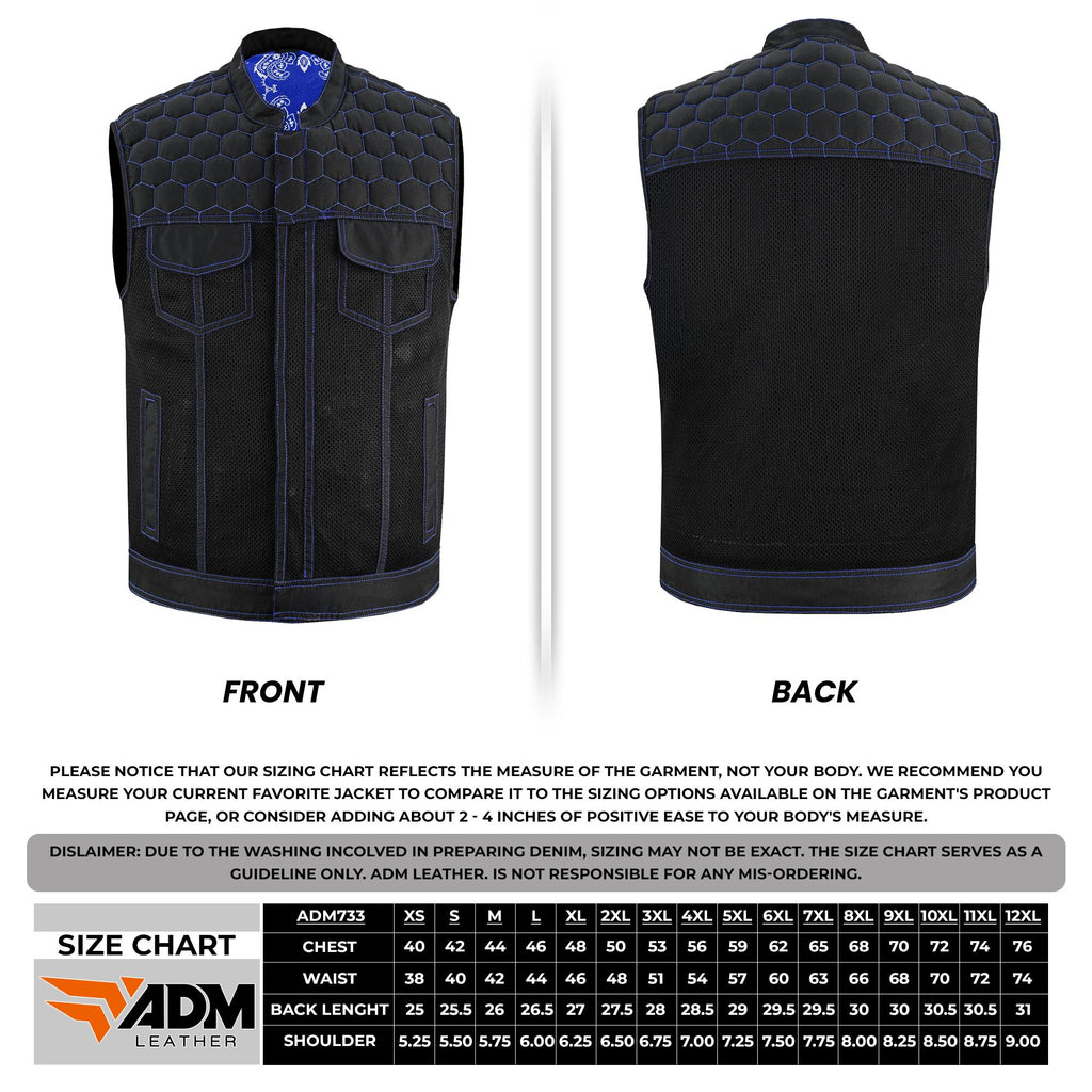Mens Denim Vest SOA Biker Cutoff Ventilated Mesh Motorcycle Jacket Sleeveless with YKK Zipper